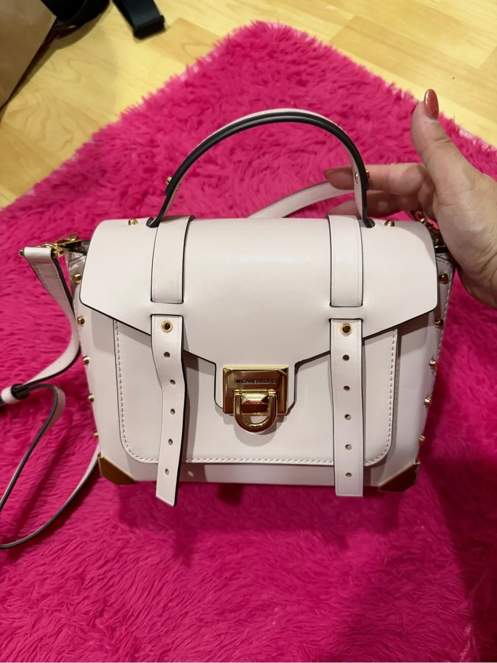 Women's Small Satchel Handbag in Light Pink with Gold Hardware